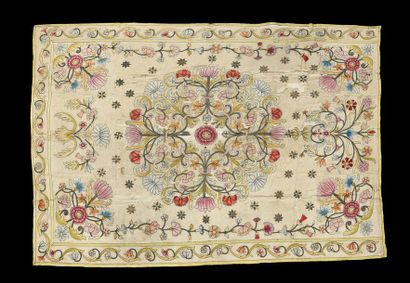 Embroidered tablecloth, probably Portugal,...