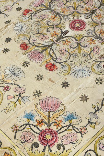 null Embroidered tablecloth, probably Portugal, 17th century, gros de Tours cream...