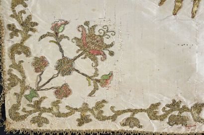 null Two embroidered chalice veils, 17th and 18th centuries, one embroidered on cream...