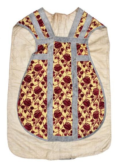 null Chasuble, Italy, late 19th-early 19th century, chased crimson velvet on an old...