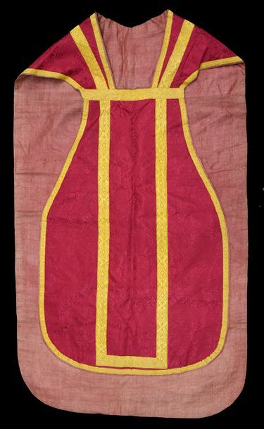 null Chasuble, stole, maniple and burse, first half of the 18th century, red damask,...