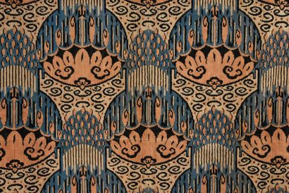 null Pair of printed cotton velvet curtains, circa 1920-1930, Asian-inspired decoration...