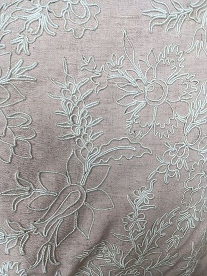 null Part of a living room or bedroom upholstery in embroidered shantung, light pink...