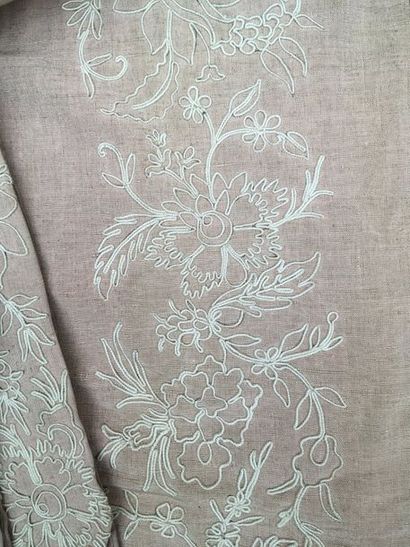 null Part of a living room or bedroom upholstery in embroidered shantung, light pink...