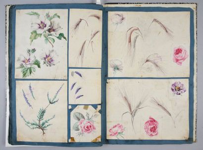 null Album de maquettes gouachées pour l'impression textile, vers 1880, gouache sur...