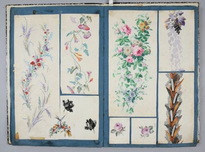 null Album of gouache models for textile printing, circa 1880, gouache on paper;...