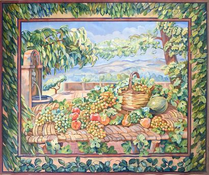 MAURICE SAVREUX Les fruits de la Provence, tapestry cardboard, circa 1950-1960, gouache...