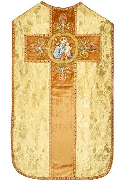 null Chasuble and stole, beginning of the 20th century, brocade made of yellow silk...