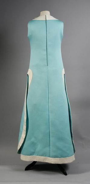 null PIERRE CARDIN PARIS, turquoise evening dress with a cut on the sides, large...