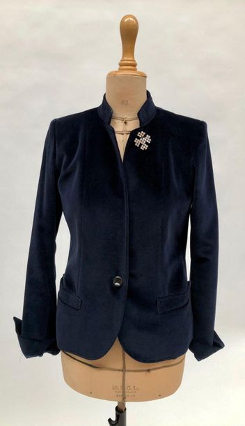 null LOULOU DE LA FALAISE, navy blue velvet jacket with a mao collar, decorated with...