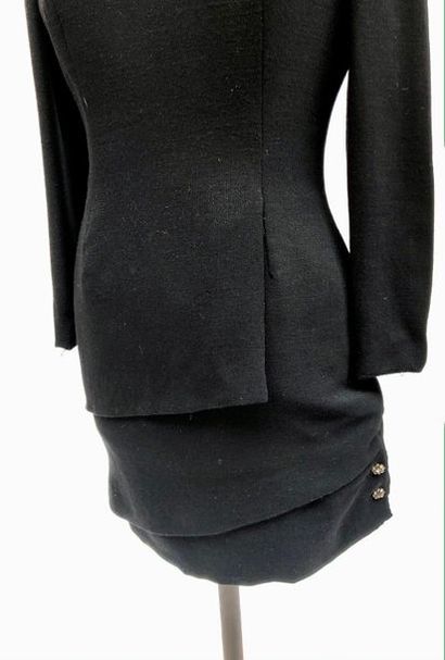 null TORRENTE, cocktail dress in black woollen lamé silver, asymmetrical skirt buttoned...