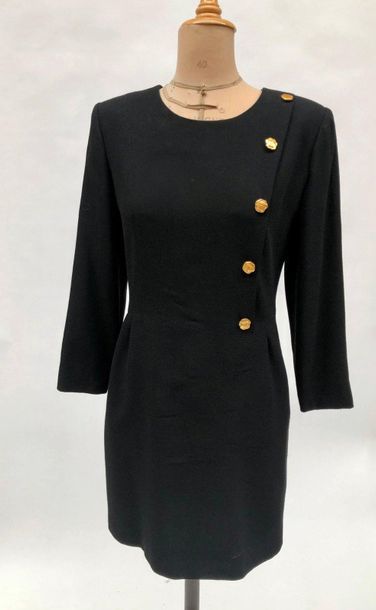 null TORRENTE, three-quarter length long sleeve dress in black wool, gold buttons...