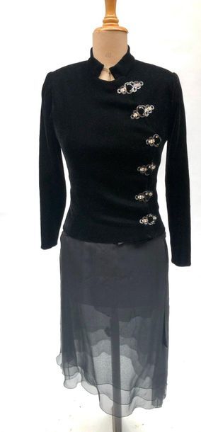 null TORRENTE HAUTE COUTURE, evening set, stretch velvet jacket, zipped and stapled...