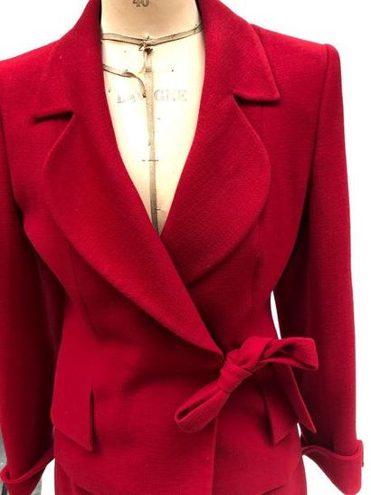 null MISS TORENTE, cherry wool crepe suit set, crossover jacket tied on the side,...