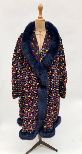 null JACQUES SAINT LAURENT, velvet coat with multicoloured square pattern edged with...