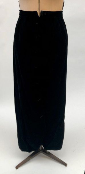 null NINA RICCI BOUTIQUE, black viscose velvet long wrap skirt buttoned on the front....