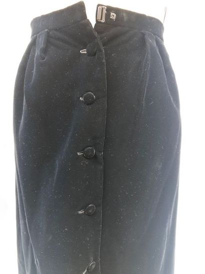 null NINA RICCI BOUTIQUE, black viscose velvet long wrap skirt buttoned on the front....