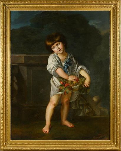 Ecole Anglaise du XVIIIe siècle 
Boy with fruit basket.
Canvas.
137 x 98 cm