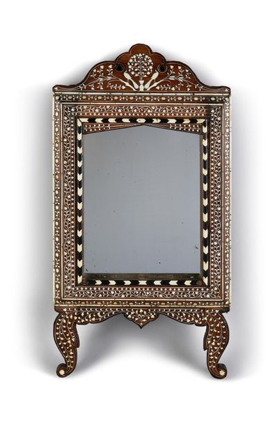 Wooden mirror decorated with bone and ivory...