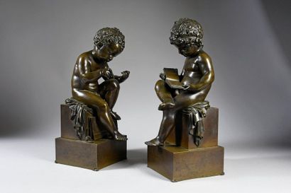 Charles-Gabriel Sauvage dit Lemire (1741 - 1827) d'après 
Children reading and drawing.
Two...