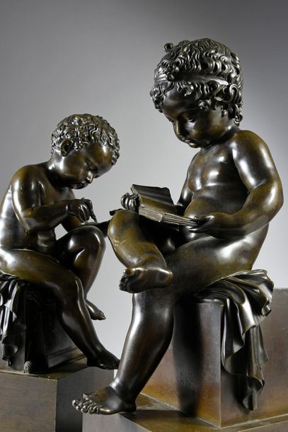 Charles-Gabriel Sauvage dit Lemire (1741 - 1827) d'après 
Enfants lisant et dessinant.
Deux...