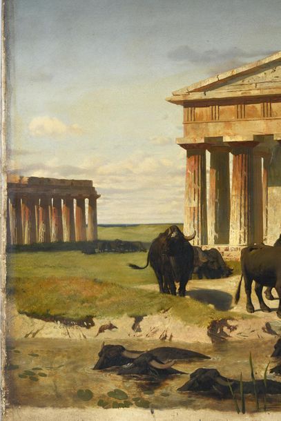 Jean-Léon GEROME (1824-1904) 
Paestum, Herd of buffaloes
Oil on canvas.
Signed and...