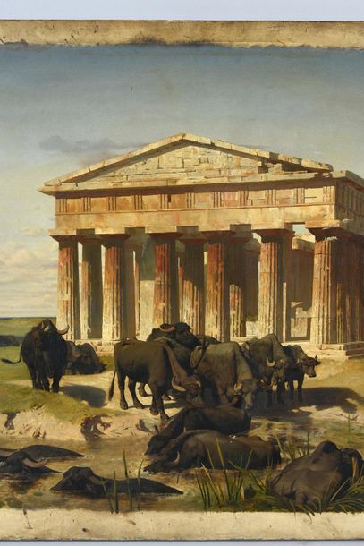 Jean-Léon GEROME (1824-1904) 
Paestum, Herd of buffaloes
Oil on canvas.
Signed and...