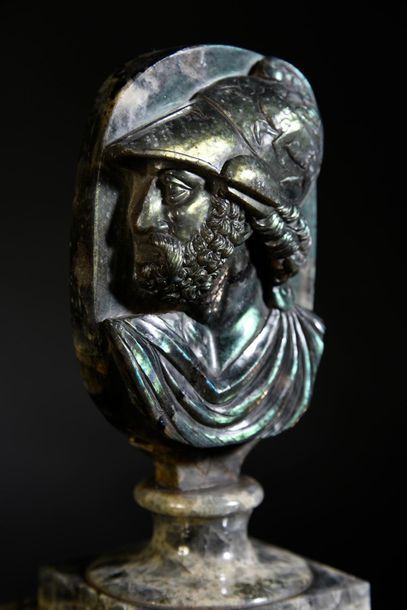 null Important labradorite cameo representing a bearded warrior with long curly hair,...