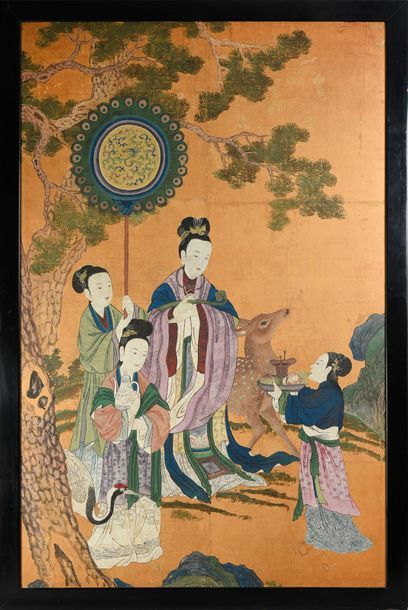 JAPON - Fin Époque EDO (1603 - 1868) 
Polychrome ink on silk and paper, depicting...