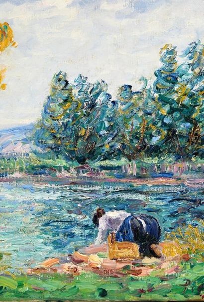 Francis PICABIA (1879-1953) 
Laveuse, Villeneuve-sur-Yonne, effet d'automne, 1906
Huile...