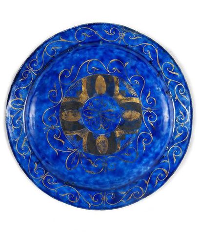 Jean Limosin Plate in polychrome painted enamel and translucent enamels on straw...