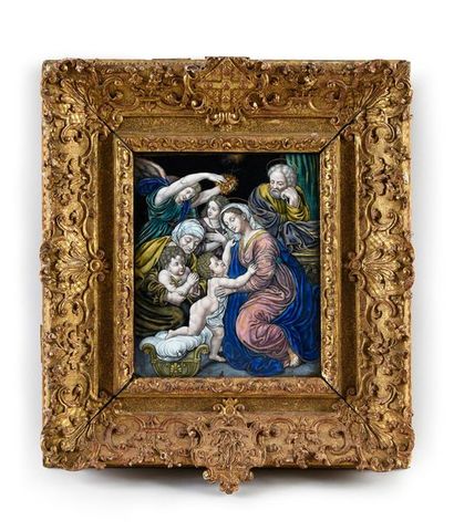 Nicolas I Laudin (1628-1698) 
Rare and large enamel plaque painted polychrome on...