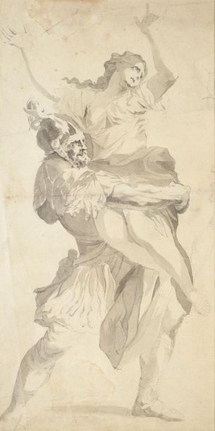 ECOLE DU XVIIIe SIÈCLE Removal of a Sabine. Ink wash, folds and stains. Based on...