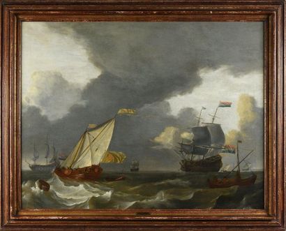 Michiel MADDERSTEEG (1662 - 1708) entourage de. 
Marine.
Toile.
76 x 99 cm.