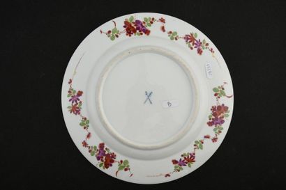 null 18th century Meissen porcelain plate.
Circa 1725-30, blue markings with two...