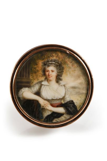  Portrait de la marquise d'Orvilliers (1772-1862), accoudée sur fond de colonne et...