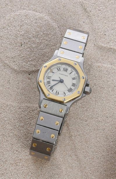 CARTIER. 
Ladies' watch Santos model in steel and gold 750e, automatic winding. Enamelled...