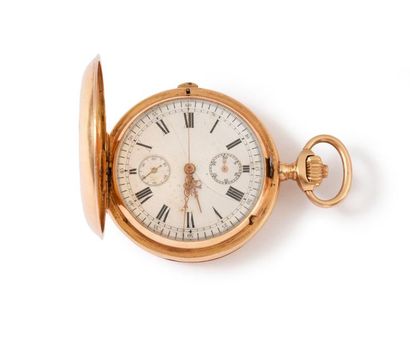 null Pocket watch in 750th rose gold, with chronometer, engraved with the interlaced...