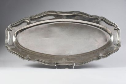 null Very large oval silver dish called torpedo boat, model with fretted net. Engraved...