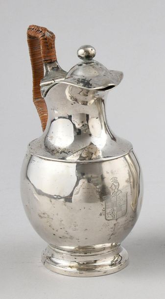 null Small 800th silver covered pot in the shape of a baluster, the handle decorated...