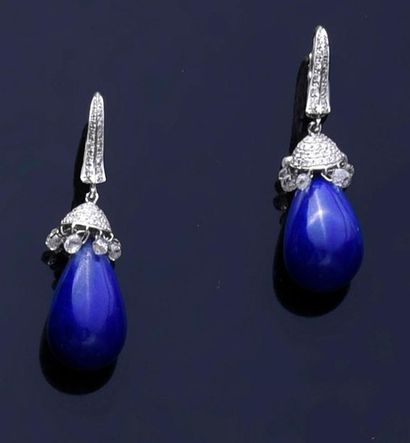 Pair of 750e white gold earrings, decorated...