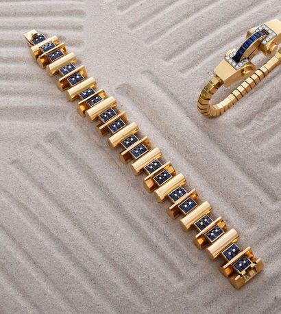 null Tank" bracelet in 750th yellow gold, the cylindrical links alternating with...