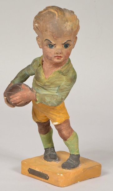 null PARIS 1924. Statuette in plaster. "Rugby". By Coffin. Engraved brass plate

VIII...