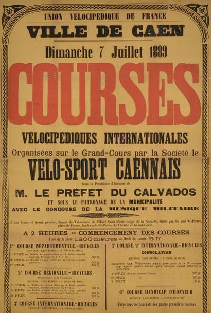 null Affiche "Courses Vélocipédiques Internationales" organisées le 7 juillet 1889...