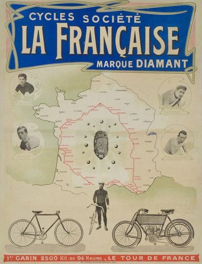 null Affiche de la société de Cycles "La Française" Marque Diamant. 1er Garin-Le...