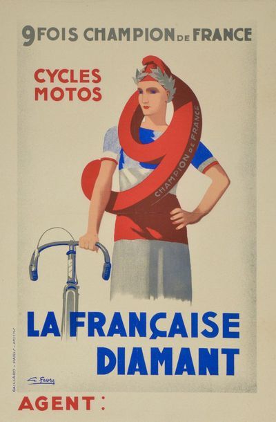 null Poster "La Française Diamant" 9 times French Champion. Signed G. Faure. Imprimerie...