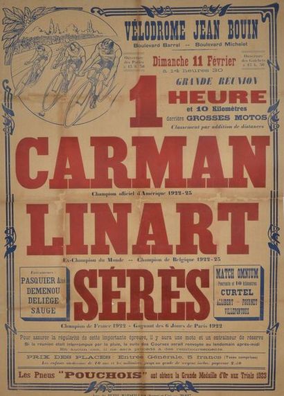 null Poster "Grande Réunion au Vélodrome de Jean Bouin" with Carman-Linart and Séries.

Certainly...