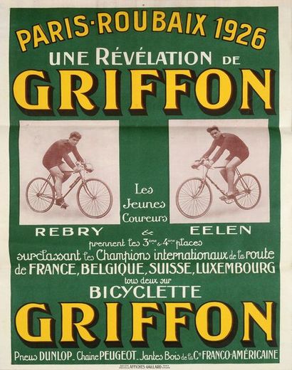 null Affiche "Paris-Roubaix 1926". Les coureurs Rebry et Eelen, 3ème et 4ème sur...