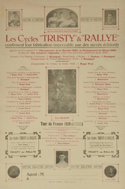 null Affiche palmarès des Cycles "Trusty" & "Rallye" pour l'Année 1928. Dimensions...