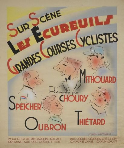 null Original gouache model for the piece "Les Écureuils" Grandes Courses Cyclistes....